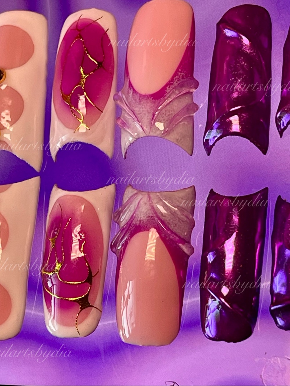 Nude Pink & Deep Purple Press-On Nail Set by
